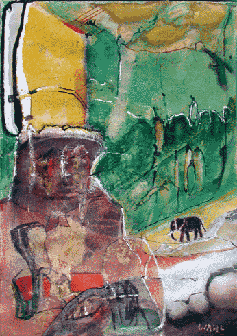 S�dw�rts im Urwald, Collage, Tempera, ca. A5