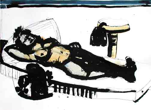 Stabiler liegender Akt, 30,5 x 41,5 cm, Jens Wahl, Aldous Huxley